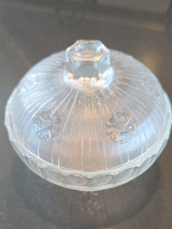 A. Masserini Other - Frosted Clear Glass Sugar Bowl with Floral Motif